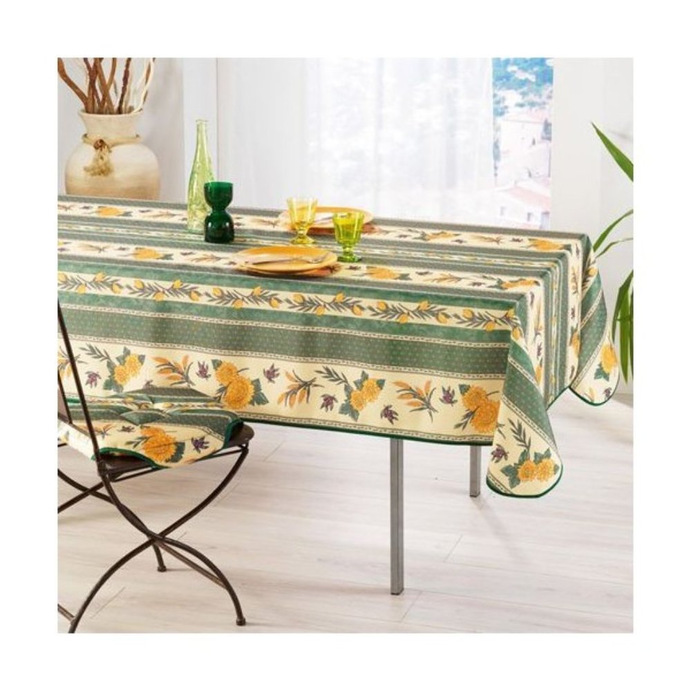 60x120" RECTANGLE SUNFLOWER OLIVE GREEN TABLECLOTH